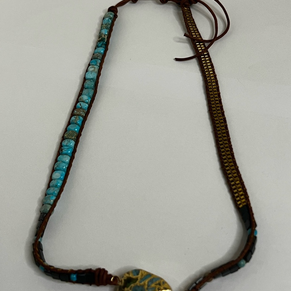 Genuine Gold & Turquoise Boho Wrap Necklace | Handcrafted - Picture 3 of 6